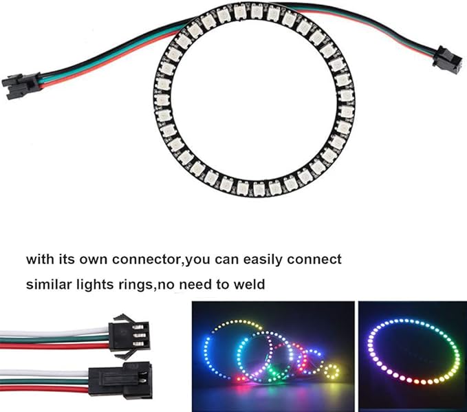 35 Bits WS2812 Addressable LED Ring with SM2.54-3P Connector Wire, DC5V WS2812B 5050 RGB LED with Built-in Driver Pixels Individual Control for Arduino ESP8266 Nodemcu