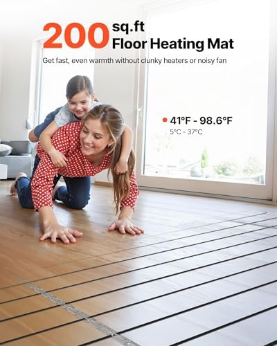 VEVOR 200 sqft Underfloor Heating Cable Kit, 240V Electric Radiant Heated Floor System, with Smart Control Thermostat & Alarm, Easy Installation for Tile, Stone, Vinyl, Home Improvement