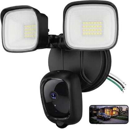 2K Hardwired Flood Light Camera, 3500LM Dual-Head Outdoor Security Camera with Color Night Vision, 5G/2.4G WiFi, PIR Motion Detection, Siren, 2-Way Audio, IP65, Compatible with Alexa, Black