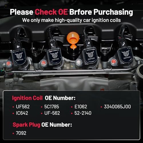 BDFHYK 4 Ignition Coil Pack UF526 and 4 Iridium Spark Plug 7092 Compatible with Saab 2003-2011 9-3, 2010-2011 9-3X 2.0L l4 Coil for DG457 DG472