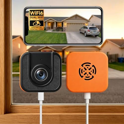 3MP No Drill Window Camera for Indoor & Outdoor Monitoring-Orange