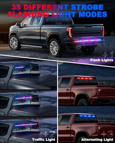 LUMENIX 49" Inch Strobe Light Strips, Back Window | Tailgate Red Blue Emergency Warning Flashing Police Double Row LED Strip Lights Bar w/Controller for Responder POV Cop Vehicles Trucks SUVs - 1PC