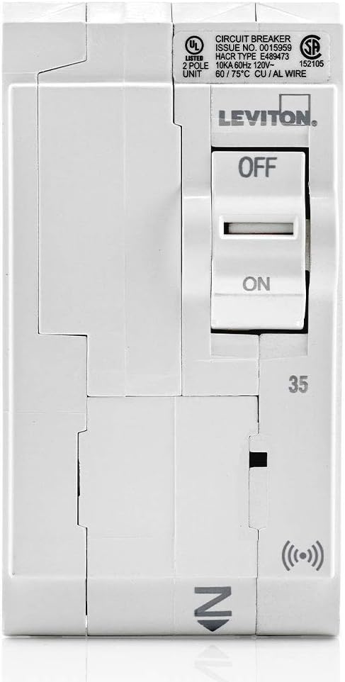Leviton 35A 2-Pole Plug-On Smart Standard Branch Circuit Breaker, Hydraulic Magnetic, 120/240 VAC, LB235-S, White