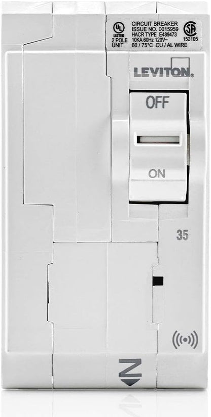 Leviton 35A 2-Pole Plug-On Smart Standard Branch Circuit Breaker, Hydraulic Magnetic, 120/240 VAC, LB235-S, White