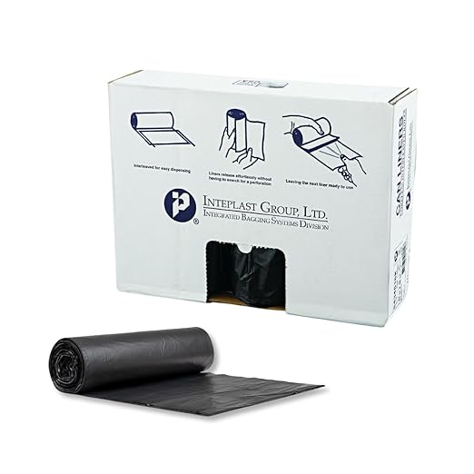 Inteplast Group S434816K 48" Length x 43" Width x 16 Mic Thickness, Black Color, HDPE Commercial Coreless Institutional Trash Can Liner (Case of 8 Roll, 25 Bags per Roll)