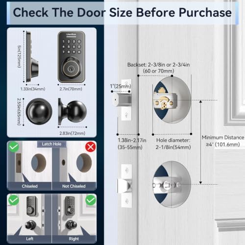 Ulecoce U68W WiFi Fingerprint Smart Door Lock with Knob Set, Bronze
