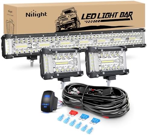 Nilight Side Shooter LED Light Bar Set 1PC 20" 2PCS 4.3" with Wiring Kit