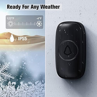 SECRUI Wireless Doorbell with 2 Buttons, Waterproof Mini Door Bell 1,000ft Range 110dB Mute Mode 58 Door Chimes & Colorful LED Flashing - Black