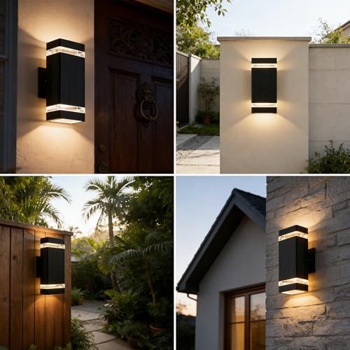 JYV Square Outdoor Wall Lights, Up and Down Porch Lights, Black 2 Pack