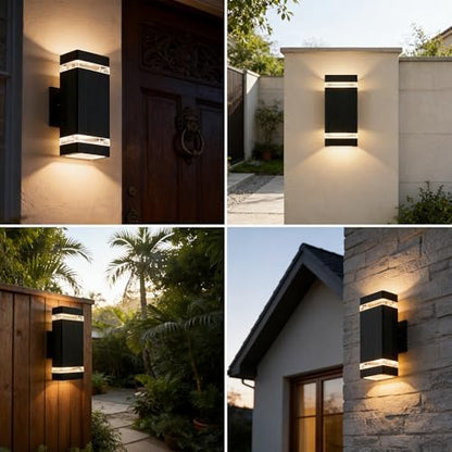 JYV Square Outdoor Wall Lights, Up and Down Porch Lights, Black 2 Pack
