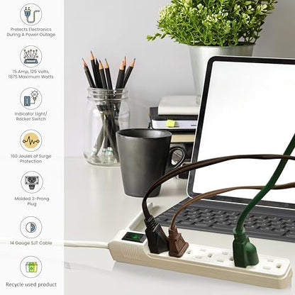 Go Green Power Inc. GG-16103MIN 6 Outlet Mini Surge Protector, White