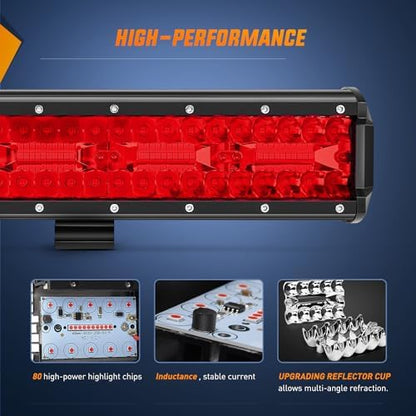 Nilight LED Light Bar 12 Inch 240W Red Pod Lights Triple Row Spot Flood Combo 30000LM Driving Boat Off Road Lighting for Trucks Pickup Golf Cart SUV ATV UTV 4x4 Van Camper Tractor
