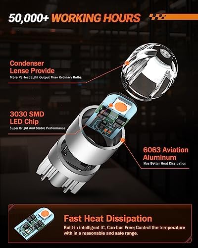 SEALIGHT 194 LED Bulb 2700K Amber, 168 2825 T10 W5W 3030 Bright LED Chips, Dome Light, Map Light, Door Light, Courtesy Light, License Plate Light, Pack of 10