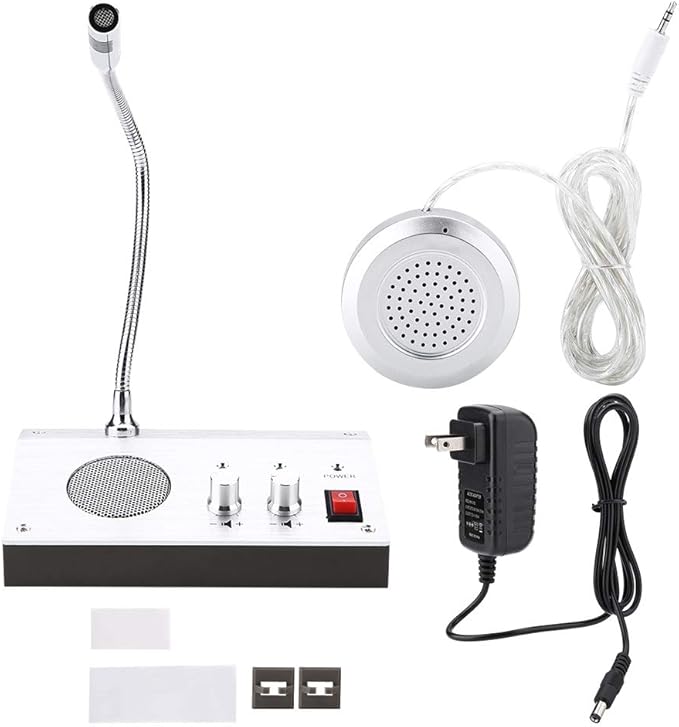 Dual Way Window Intercom System with Mic & Speaker, Automatic Two-Way Counter Intercom for Glass Windows, Drive Thru Communication Speaker for Bank Office Store Hospital Bus Station Security Counter