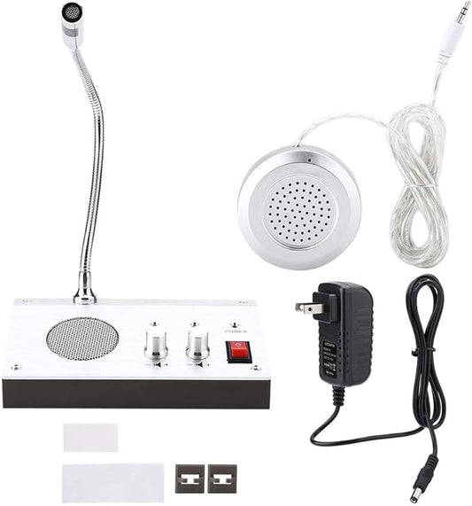 Dual Way Window Intercom System with Mic & Speaker, Automatic Two-Way Counter Intercom for Glass Windows, Drive Thru Communication Speaker for Bank Office Store Hospital Bus Station Security Counter