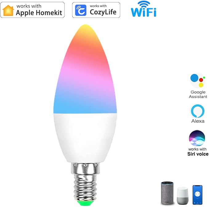 Homekit RGBCW E14 Smart Light Bulb Dimmable Works with Homekit Siri,Voice Control,Schedules and Group Control, 5W (4 Packs)