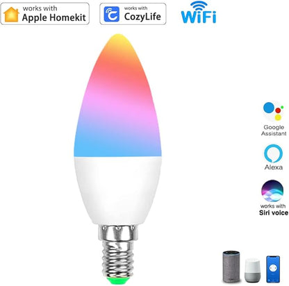 Homekit E12 WiFi Smart RGBCW Light Bulb Dimmable Works with Apple Homekit Siri Voice Control