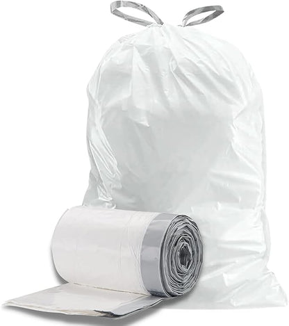 Plasticplace Trash Bags, Compatible with Simplehuman Code H, 8-9 Gallon Trash Can Liners, White Drawstring Garbage Bags, 100 Count Heavy Duty
