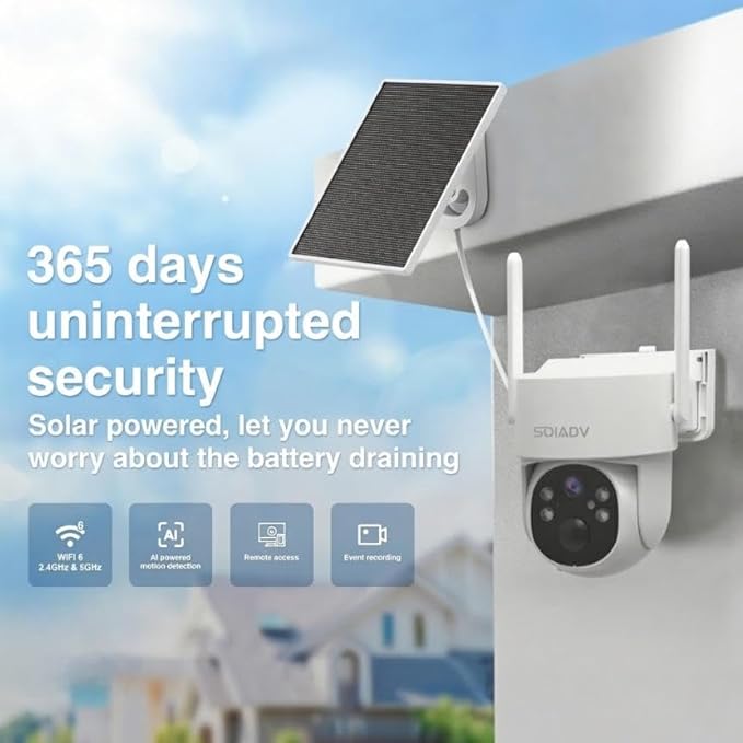 SOIADV Solar Security Cameras Wireless Outdoor, 2.4G&5G Security Cameras for Home Security, 360°Pan Tilt WiFi Camera with 2K Color Night Vision/PIR Human Detection/2-Way Audio, Waterproof