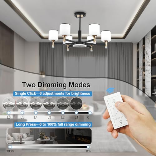 2PCS Dimmer Switch, Smart Light Switch Remote with Alexa Wireless | Single Pole Wireless Switch for Dimmable LED/CFL/Incandescent Light, 6-Level Brightness Adjustment, Bluetooth Voice Control