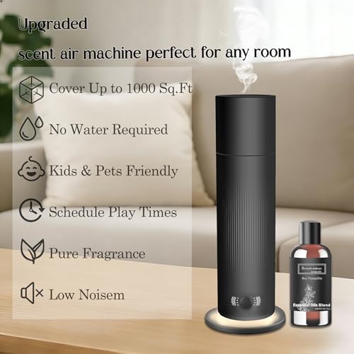 Waterless Essential Oil Diffuser, Scent Air Machine for Home with Hotel Scent Oil, Covers Up to 1000 Sq.Ft, Adjustable Mist & Timer, Hotel and Commercial Use