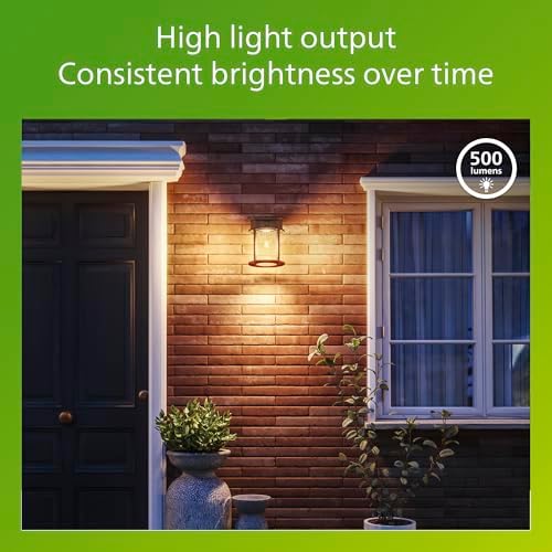 Philips Solar LED 1-Pack Geri UltraEfficient Outdoor Wall Light, Motion Sensor, 2700K, Round, Black, 500 Lumen, High Brightness, Glass, Metal