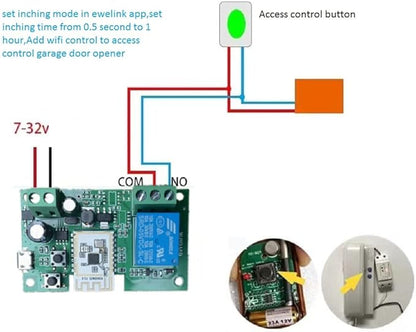 WiFi Smart Switch Relay Module for Home Automation,Add WIFI to access control garage door,eWelink app Remote Dry Contact,Compatible with Alexa,Google assistant (1CH WIFI Bluetooth)