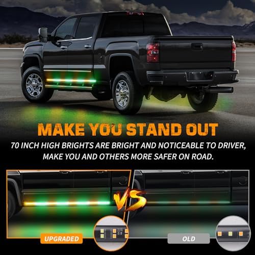 XRIDONSEN 70 inch Running Board Strobe Lights Amber Green Emergency Lights