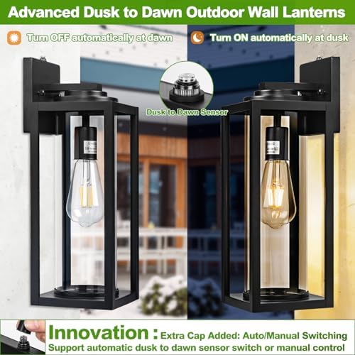 FILIYANO Large Dusk to Dawn Outdoor Wall Lights, 16 Inch, Modern, 2 Pack