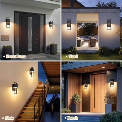 2-Pack Modern Outdoor Wall Lights, LED Black Porch Light, 3000K