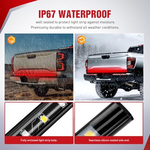 Nilight 48”/49” LED Tailgate Light Strip 90 LED Red/White for Running Light Brake / Turn Signal / Reverse Light，2 Years Warranty