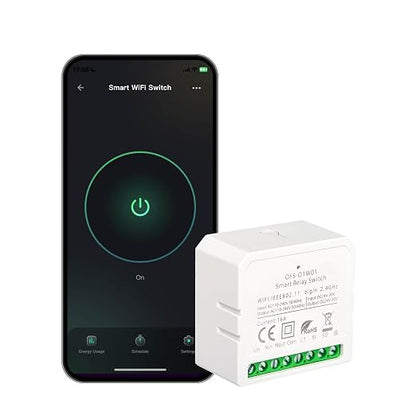 VEXA Smart WiFi Switch 16A, Neutral Wire Required, Bluetooth and WiFi with Alexa & Google Home, Energy Monitoring & Overload Protection for Lights, Fans, Water Heaters (AC 110-240V DC 24-30V)
