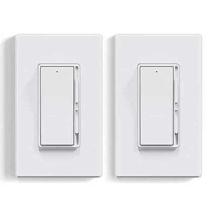 ELEGRP Dimmer Light Switch for 300W Dimmable LED/CFL Lights and 600W INC/HAL Bulbs, Single Pole/3-Way LED Slide Dimmer Light Switch, Wall Plate Included, UL Listed, 2 Pack, Matte White