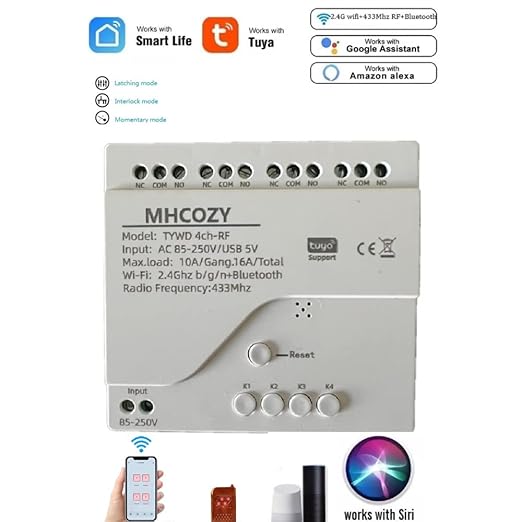 4 Channel USB 5V AC 85-250V Smart WiFi Wireless Dry Contact Relay Switch Module,Tuya Smart Life app Remote Control,Compatible with Alexa Google Home
