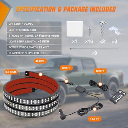 Nilight 49 Inch Emergency Strobe Light Strips with Controller Red White