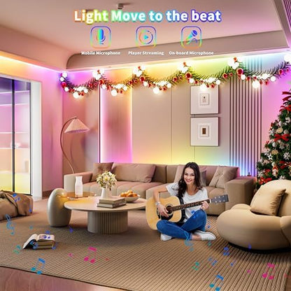 RGB Smart IC COB LED Strip Light 18ft Addressable Chasing Color 12V LED Light Strip Multicolored Flexible RGB Lights Kit with Music Mode for Party, Decoration, Home DIY Lighting Projects
