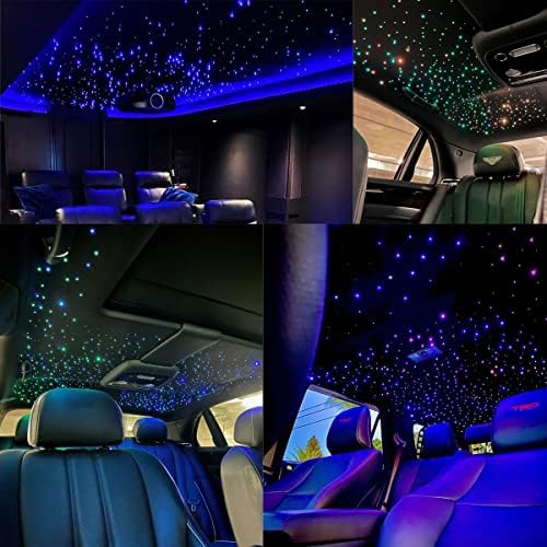 AZIMOM Dual Color 32W Fiber Optic Starlight Kits 600pcs*0.03in*9.8ft Fiber Strands Sound-Activated APP/Bluetooth Remote Control Home Car Star Ceiling Roof Headliner Decor