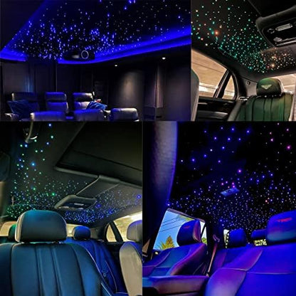 AZIMOM Dual Color 32W Fiber Optic Starlight Kits 600pcs*0.03in*9.8ft Fiber Strands Sound-Activated APP/Bluetooth Remote Control Home Car Star Ceiling Roof Headliner Decor
