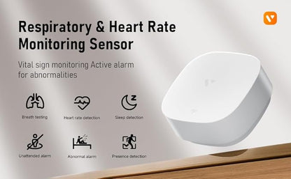60GHz mmWave Radar Sleep Monitor, Non-Wearable Heart Rate and Breathing Sensor, WiFi Smart Presence Detector for Elderly Care, Real-Time Vital Signs Tracker, Compatible with Alexa & Google Home