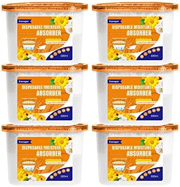 CANAGER Moisture Absorber Box - 6 Packs, 12.5 oz Cup, Jasmine Calendula, Odor Eliminator and Dehumidifier for Closet, Bedroom and Kitchen.