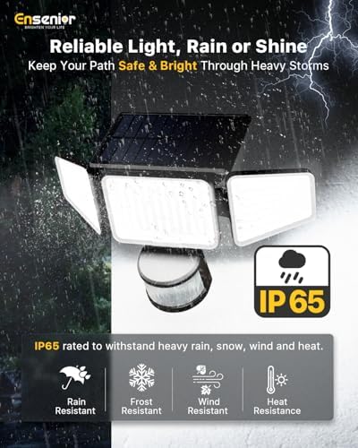 Ensenior Solar Motion Lights Outdoor, Security Flood Lights 3-Head, 4-Pack