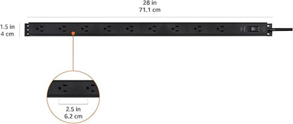 Amazon Basics Surge Protector Power Strip, 9-Outlet, Heavy Duty, Metal, 600 Joules, 6ft Extension Cord, Mountable, Wide Spaced, Black