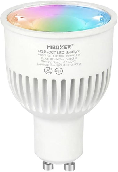 Smart Bulb,FUT106 AC100-240V 6W GU10 Smart 2.4Ghz TUYA RGB+CCT Color Temperature/Brightness Adjustable APP Voice Control,2pcs
