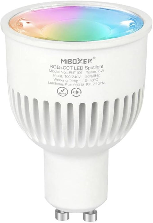 Smart Bulb,FUT106 AC100-240V 6W GU10 Smart 2.4Ghz TUYA RGB+CCT Color Temperature/Brightness Adjustable APP Voice Control,2pcs