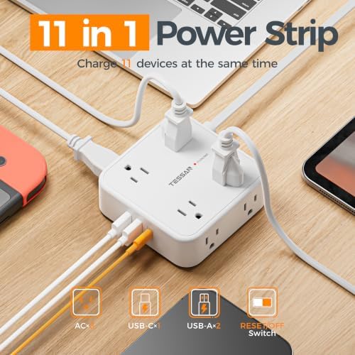 TESSAN Surge Protector Power Strip with 900J Surge Protection, 5 Ft, White (Pack of 2)