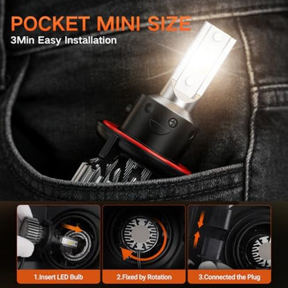 SEALIGHT H13 LED Bulb 80000LM Super Bright 6500K White, 1:1 Size Plug N Play Installation, 9008 Fog Light LED Bulbs, Anti Flickering Canbus Ready, For Off Road DRL or Fog Bulbs, 2 pack
