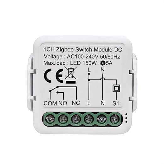 1 Channel DC 12V 24V AC 100/240V Tuya Smart Life App Dry Contact Zigbee Smart Relay Switch Module, Compatible with Alexa Google Home, Versatile Switch Works with Hubitat