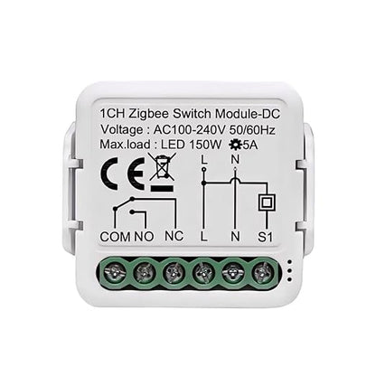 1 Channel DC 12V 24V AC 100/240V Tuya Smart Life App Dry Contact Zigbee Smart Relay Switch Module, Compatible with Alexa Google Home, Versatile Switch Works with Hubitat