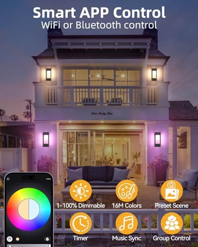 RAYVO Smart Porch Lights RGBCW Outdoor Wall Light, Color Changing Sconce
