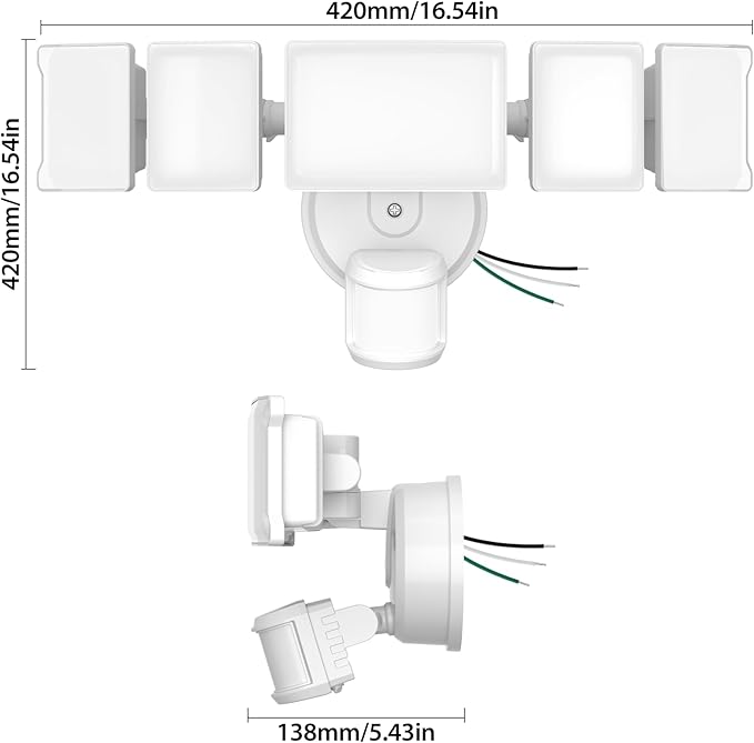 Olafus 18000LM Ultra Bright Motion Sensor Outdoor Lights, 5 Heads Flood Light, IP65 Waterproof LED Security Light, 6500K Dusk to Dawn Outdoor Lighting for Large Outdoor Areas Garage, Backyard, White